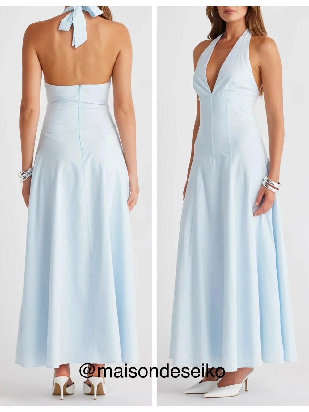 NWT SNDYS Maxi Dress Light Blue Poplin Halter Talassa size XS
